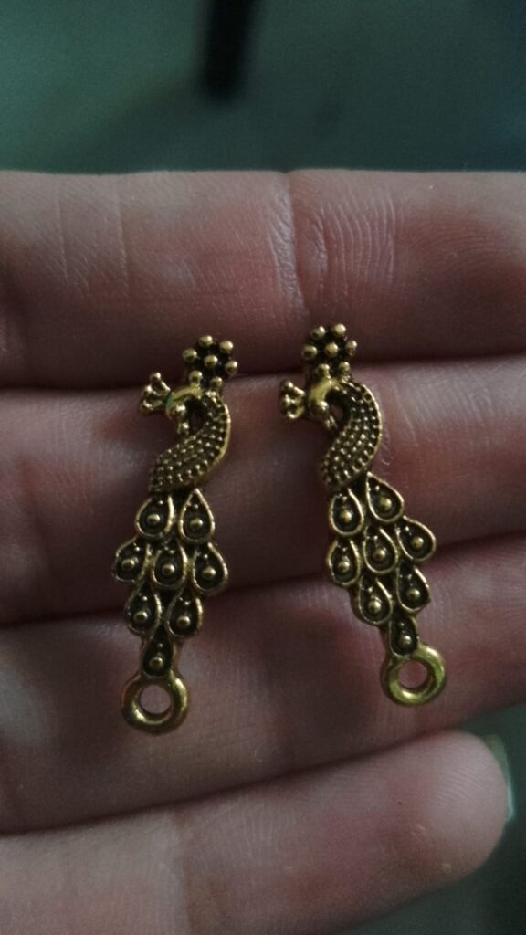 Antique gold long peacock studs