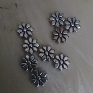 Antique silver flower beads - pack of 9