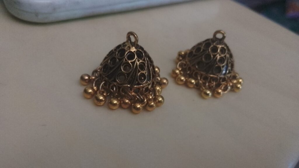 Antique gold jhumkas with ghungroo
