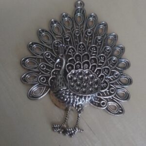 Antique silver peacock pendant big