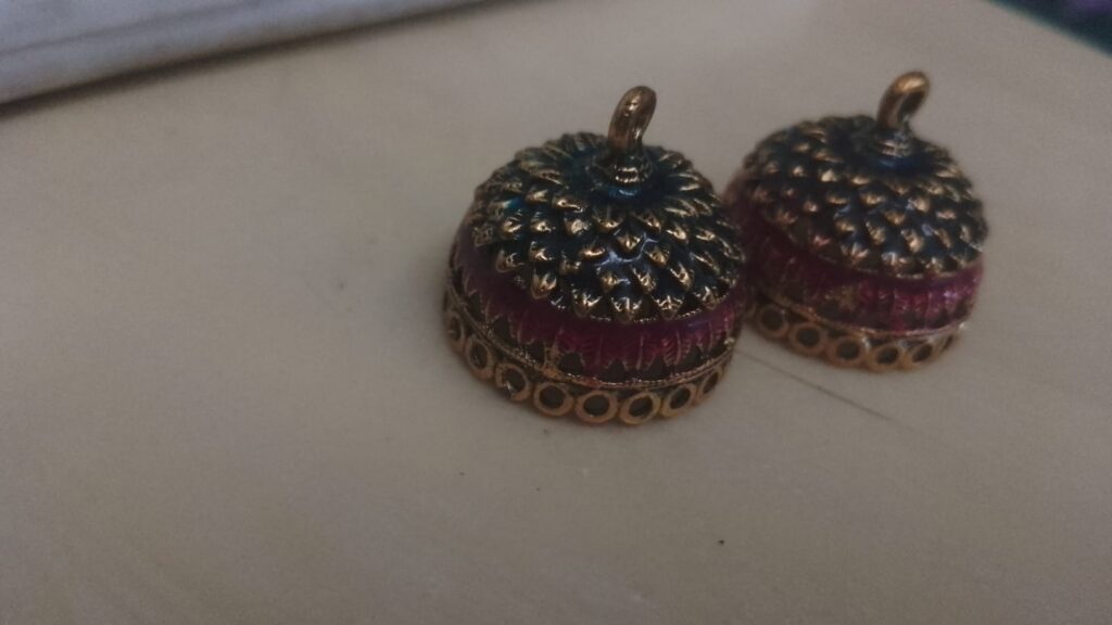 Meenakari antique jhumka bases - blue and pink