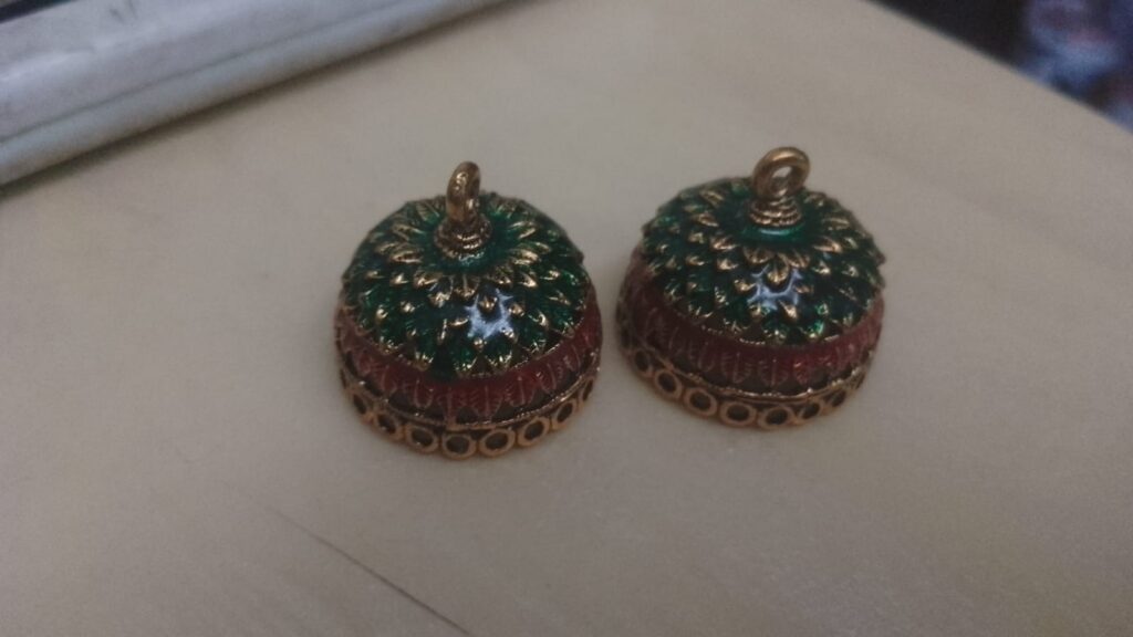 Meenakari antique jhumka bases - green and red