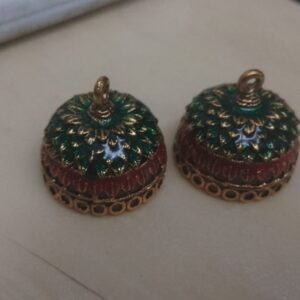 Meenakari antique jhumka bases - green and red