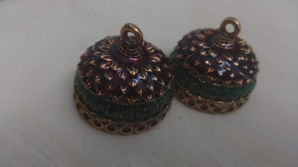 Meenakari antique jhumka bases - maroon and green