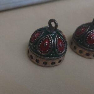 Meenakari silver jhumka bases dark green and red