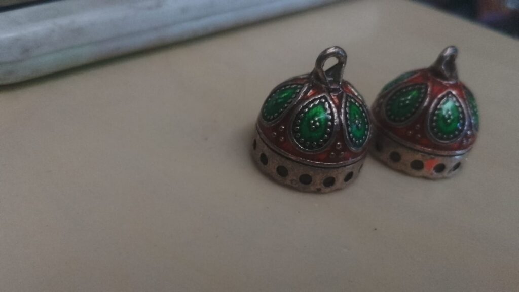 Meenakari silver jhumka bases green and red