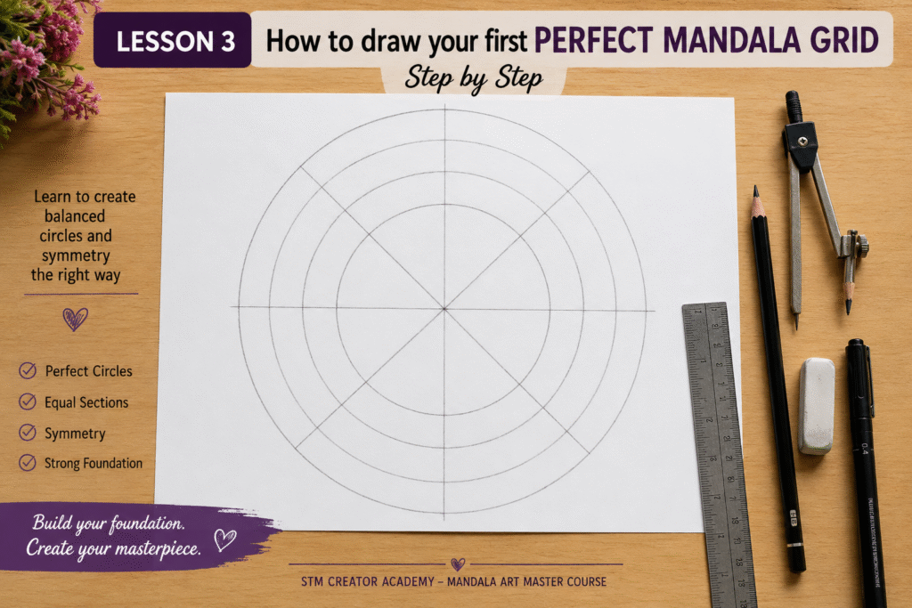 How to draw your first perfect mandala grid step by step