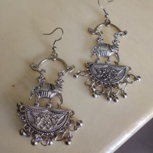 Silver elephant earrings with ghungroos