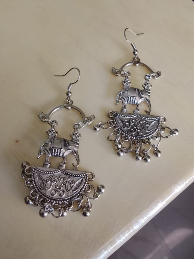 Silver elephant earrings with ghungroos