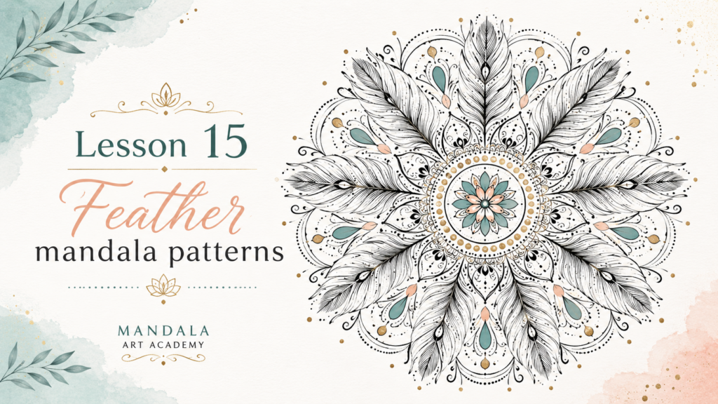 Learn how to draw graceful feather mandala patterns using a central spine, curved details, dots and balanced repetition.