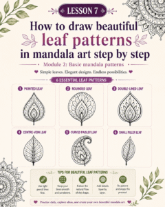 Representative image demonstrating pointed, rounded, curved and decorative leaf patterns that beginners can use to create balanced and beautiful mandala designs.