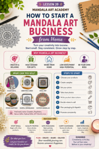 A beginner-friendly guide to starting a mandala art business from home, covering product ideas, pricing, photos, packaging, promotion and order tracking. Representative image.