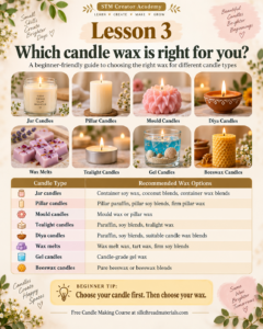 Lesson 3: Which candle wax is right for you? Soy, paraffin, beeswax, gel wax and more explained