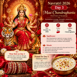 Navratri 2026 Day 3 is October 13. Learn Maa Chandraghanta significance, Red colour tradition, simple puja rituals and Sabudana Kheer prasad recipe.