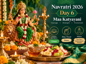 Navratri Day 6 is October 16, 2026. Learn Maa Katyayani significance, Green colour, puja rituals, honey prasad and the meaning behind traditions.